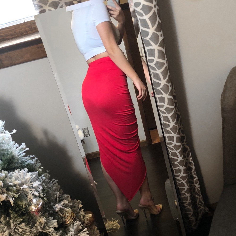 Red Asymmetrical Skirt - Picture 2 of 2